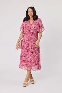 Gloss The Label Jordyn Empire Line Dress Red Pink Floral