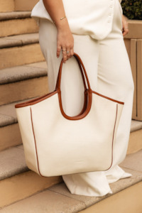 Louenhide: Louenhide Alexandra Tote Bag Canvas/Tan