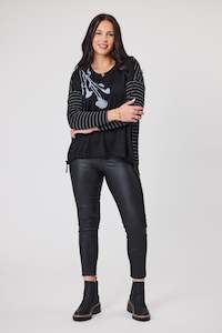 Alpine by Shine On Serena Top Black with Black Grey Stripe