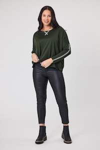 Alpine by Shine On Regina Cross Trim Merino Top Olive