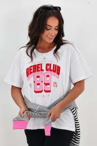 Rebel Club Varsity Tee Red White