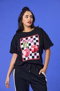 Best Sellers: Rebel Club Cherry Checker Boyfriend Tee Black
