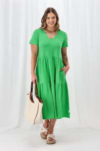 Elm Gigi Tiered Midi Dress Spring Green