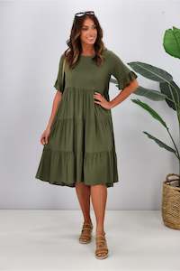 New U Collection Round Neck Midi Dress Khaki