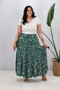 New U Collection: New U Collection Green White Print Maxi Skirt