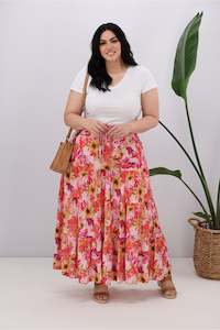 New U Collection: New U Collection Pink Garden Floral Maxi Skirt