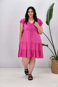 New U Collection V Neck Dress Hot Pink