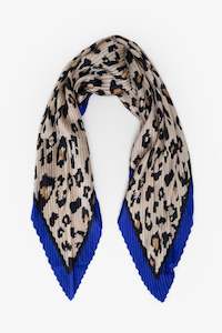 Antler Pleated Scarf Leopard Blue Edge