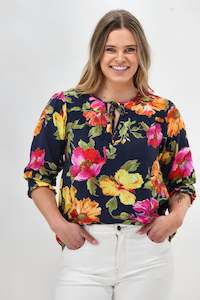 Sunday Boho St Tropez Floral Top Navy