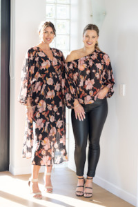 Celebration By Shine On Claudia off the Shoulder Top Black Floral