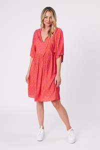 Top 20 Collection: Gloss by Shine On Antonia Wide Sleeve Dress Orange Purple Diamond Print