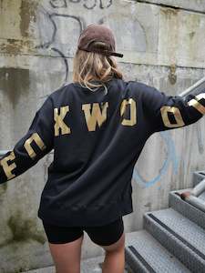 Hoodies Crews: Foxwood Metallic Interval Crew Black And Gold