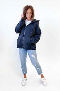 Hoodies Crews: Silent Theory Oversized Zip Thru Hoody Washed Black