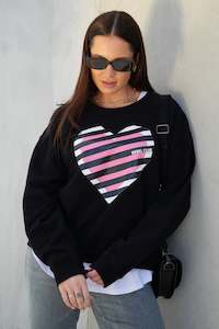 Rebel Club Stripe Heart Crew Black
