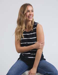 25 Sale: Elm Rib Tank Navy With White Stripe