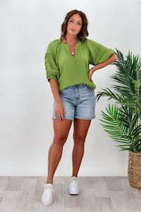 Gloss by Shine On Zita Pleated Sleeve Top Lime