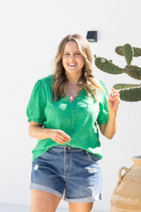 25 Sale: Gloss by Shine On Georgina Broiderie Top Emerald