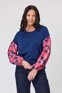 Sale Tops: Gloss The Label Emma Contrast Sleeve Top Autumn Watercolour Floral