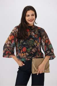 Gloss The Label Zeyna Shirred Neck Top Floral Print