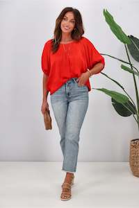 Gloss by Shine On Eve Satin Gathered Top Tomato