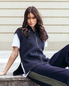 Sale Tops: Foxwood Zip Knit Vest Navy