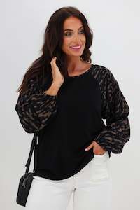 Gloss The Label Bridie Batwing Sleeve Knit Top Abstract Animal