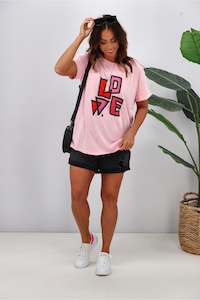 Sale Tees: Rebel Club by Shine On Heartfelt Love Cap Sleeve Tee Pink