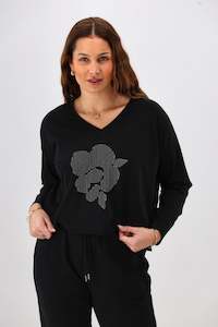 Shine On Label Leith Boxy Oversized V Neck Tee Black