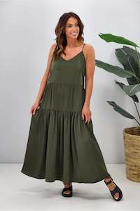 Sale Dresses: Shine On Label Harrie Satin Maxi Dress Olive