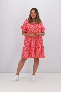 Sale Dresses: Gloss by Shine On Bramley Frill Sleeve Dress Pink Red Floral