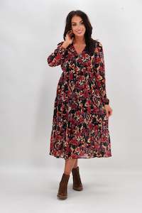 Sale Dresses: Gloss The Label Chadrick V Neck Tier Dress Black and Cranberry