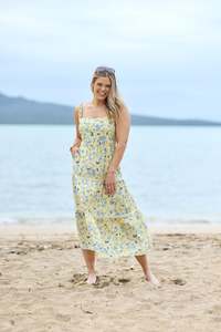 Shine On Label Orriella Dress Yellow Blue Floral