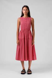 RPM Smock Midi Dress Red Pinstripe