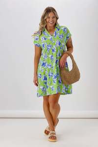Shine On Label Millie Cap Sleeve Dress Lime Floral