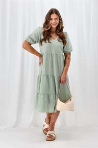 Shine On Label Luca Gingham Tiered Midi Dress Blue Yellow Check