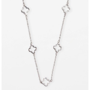 Necklaces: Stella + Gemma Silver Long Chain Cut Out Flower