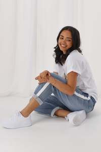 Shine On Label Lyon Collection Denim Jogger Mid Blue w White Tape