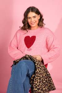 Elm Intersia Heart Knit Quartz Pink