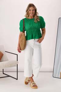 Shine On Label Connor Shirred Detail Top Green