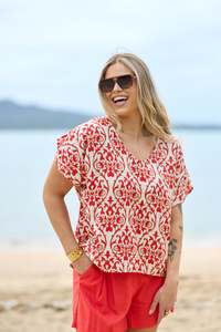 Shine On Label Shelley Top White Red Print