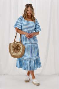 Shine On Label Sajah Multi Stripe Dress Blue