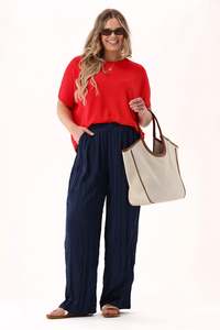 Gloss The Label Jackie Crushed Satin Pant Navy