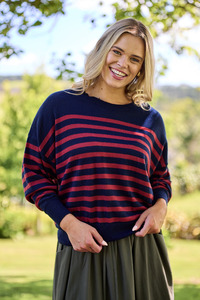 Alpine By Shine On: Alpine by Shine On Georgia Striped Merino Batwing Top Navy & Berry