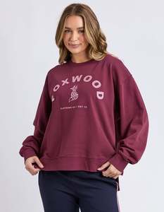 Hoodies Crews: Foxwood Effortless Contrast Crew Wine