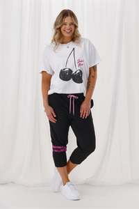 Sale Pants: Rebel Club Half Time 3/4 Jogger Black Pink Stripe