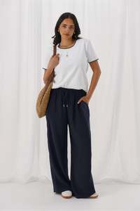 Gloss The Label Havanna Satin Stripe Pants Midnight
