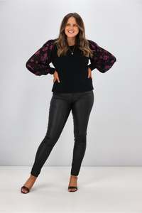 Gloss By Shine On Juliette Puffed Sleeve Top w Black Purple Floral