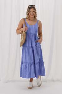 All Dresses: Shine On Label Shakayla Tiered Frill Dress Blue Check