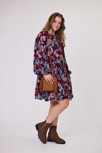 All Dresses: Sunday Boho Raglan Tie Dress Frill Detail Burgundy