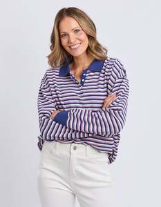 All Tops: Elm Riviera Polo Sweater Navy & Pink Stripe